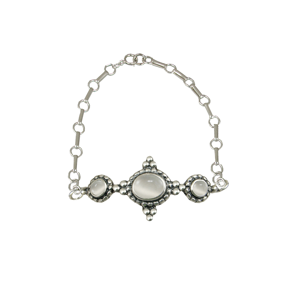 Sterling Silver Gemstone Adjustable Chain Bracelet With White Moonstone